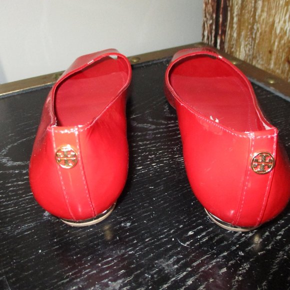 Tory Burch patent leather red peep toe wedge heels - Picture 4 of 5